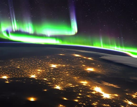 Earth from Space: Aurora Borealis Night Scene