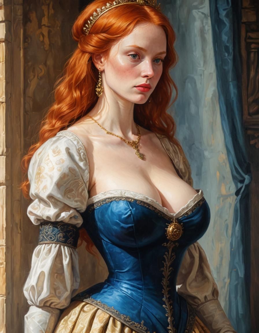 Voluptuous Redhead Queen in Baroque Oil Painting