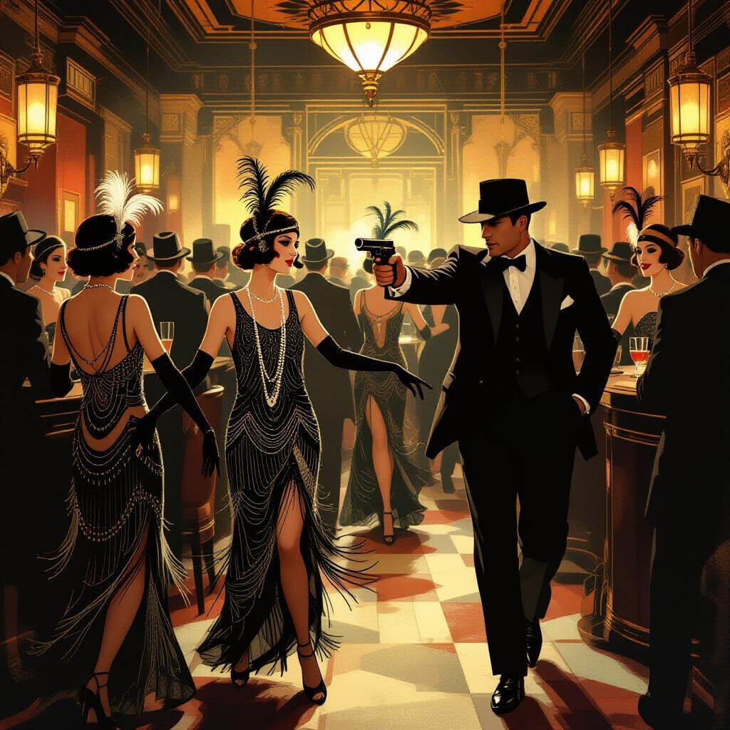 1920s Speakeasy Interrupted: Gangster Enters in Art Deco Sty...