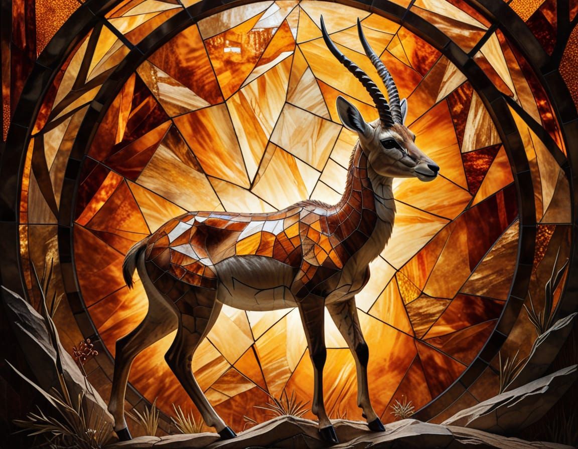 Glass Gazelle in Amber Mosaic Style