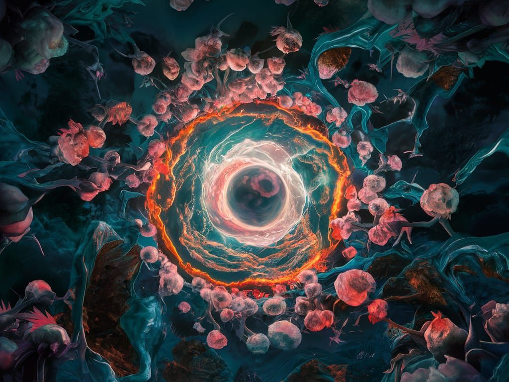 Surreal Bioscape with Opalescent Plasma Swirls