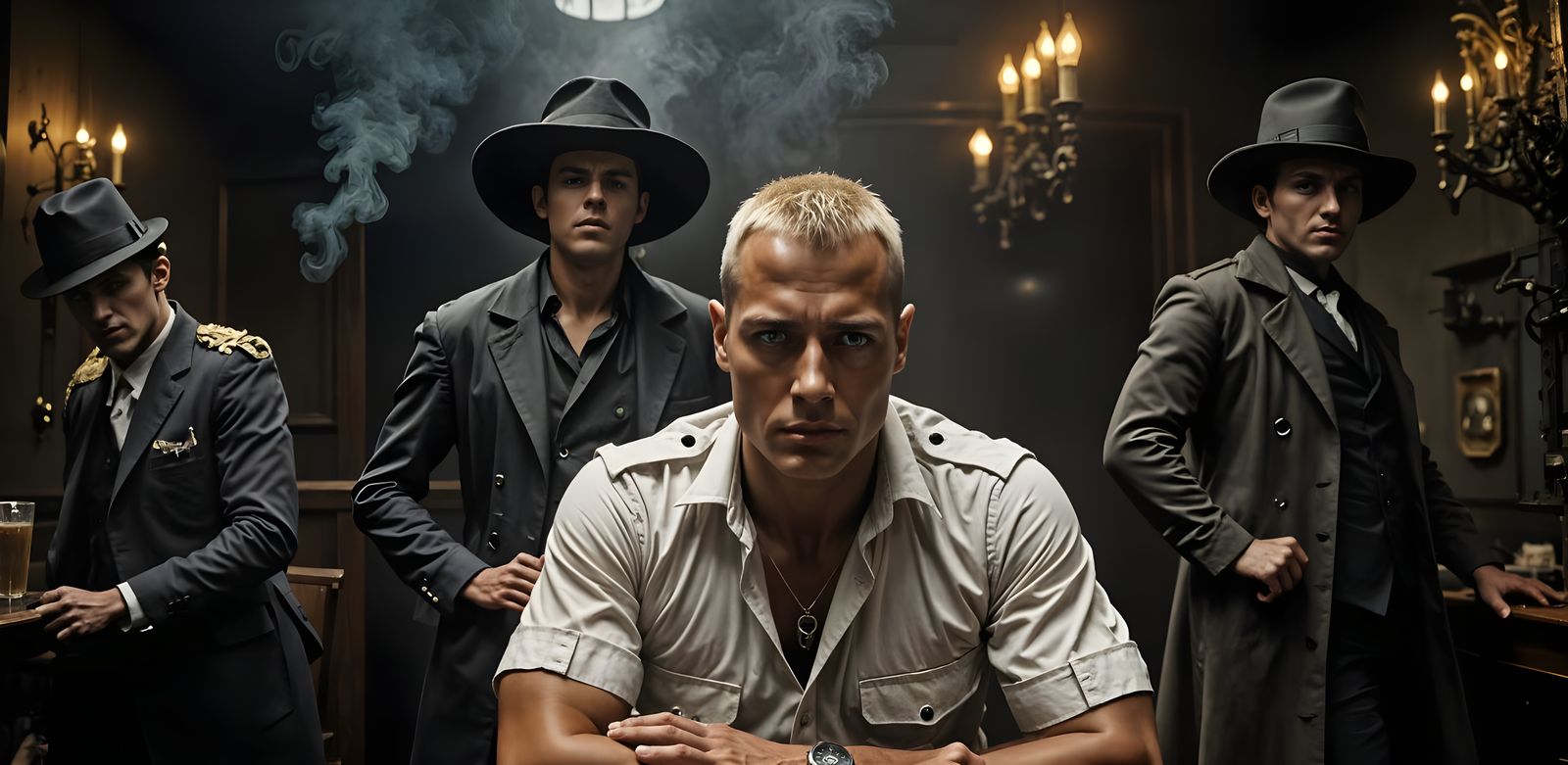 WWI Sailor in Steampunk Bar with Horror Aesthetic