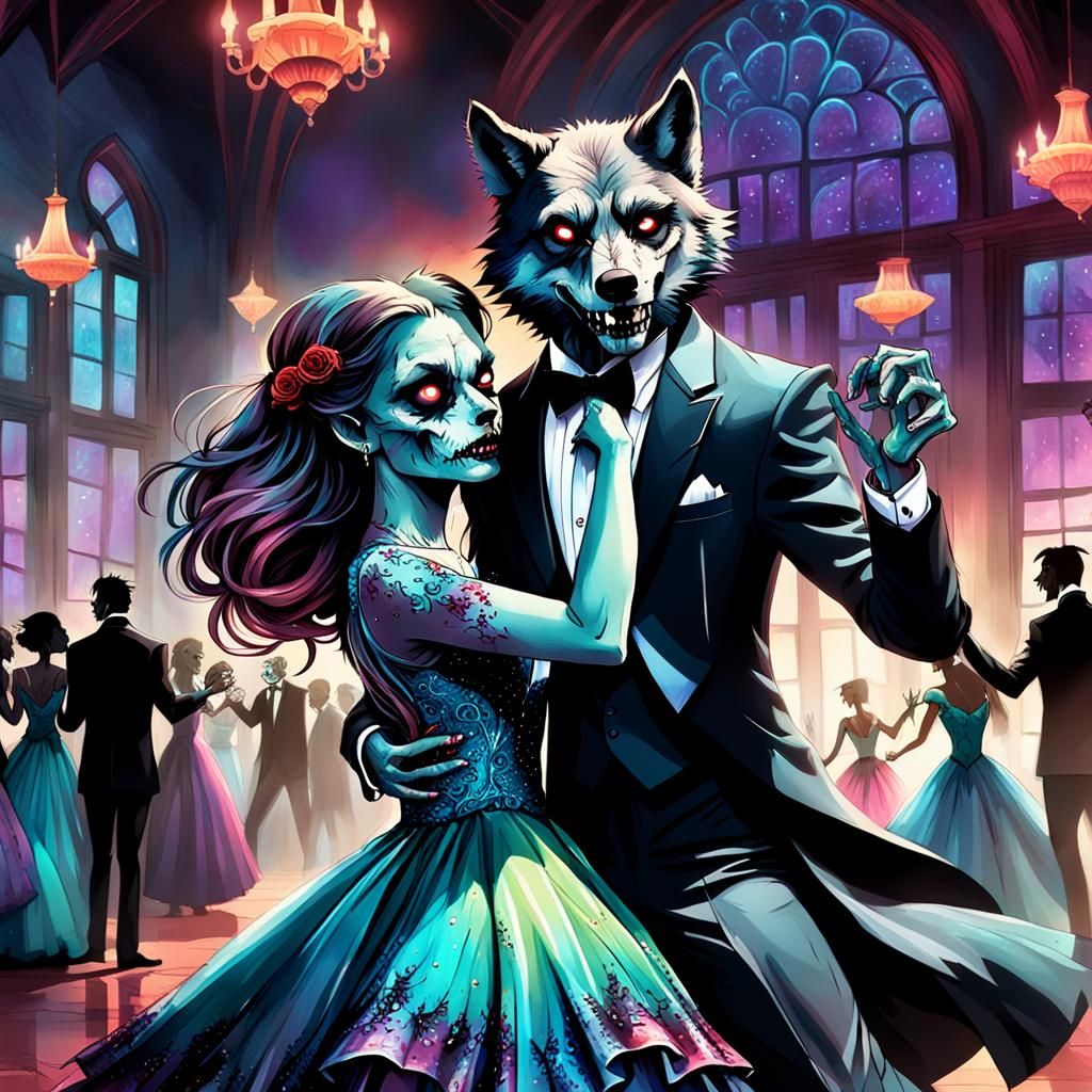 Zombie Girl and Wolf Man at Monster Prom