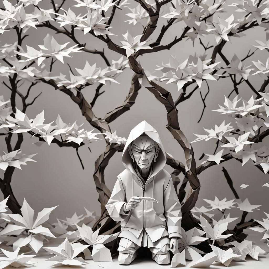 Monochrome Origami Dai-Tengu in Pain