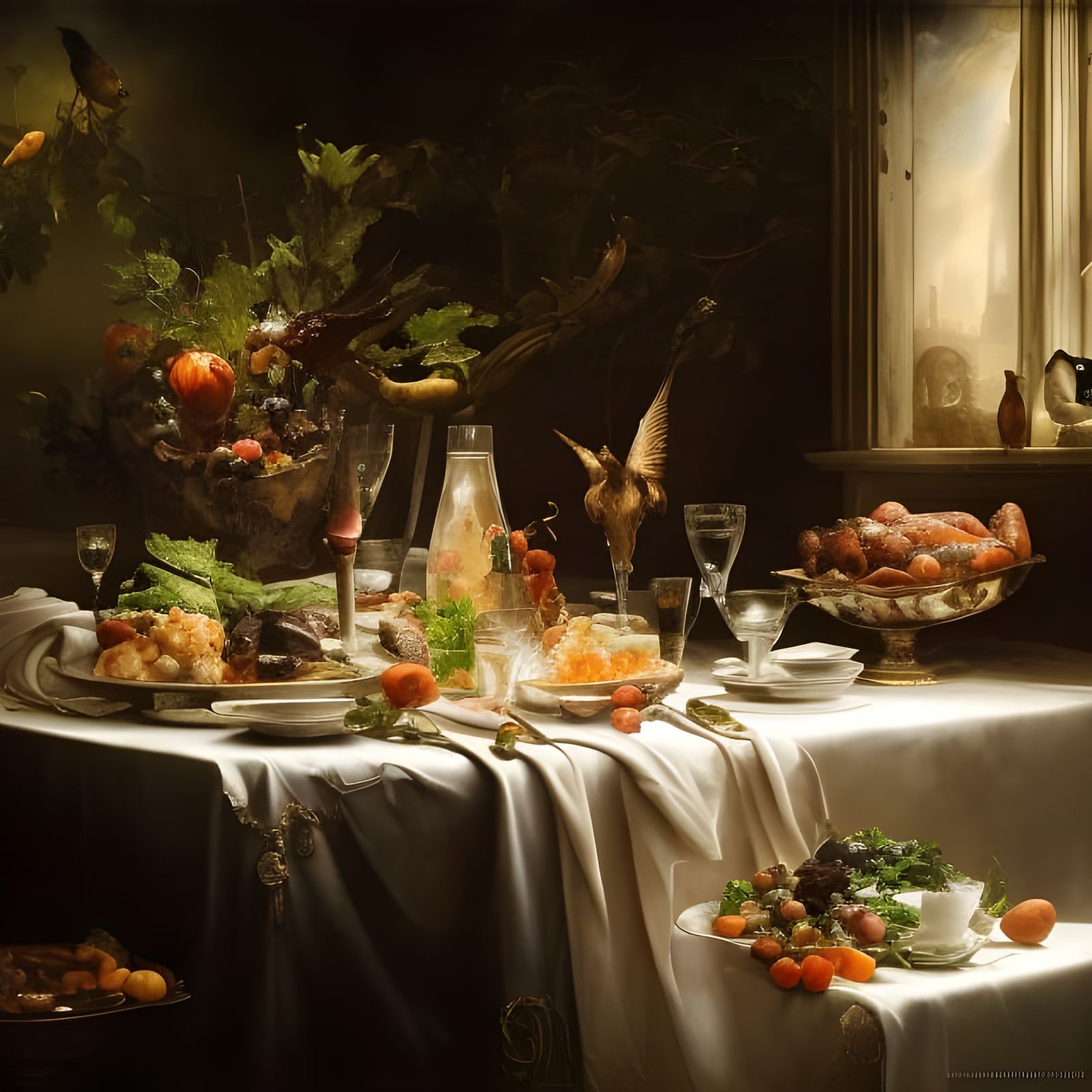 Hyperrealistic Still Life with Waiter, Detailed Digital Art