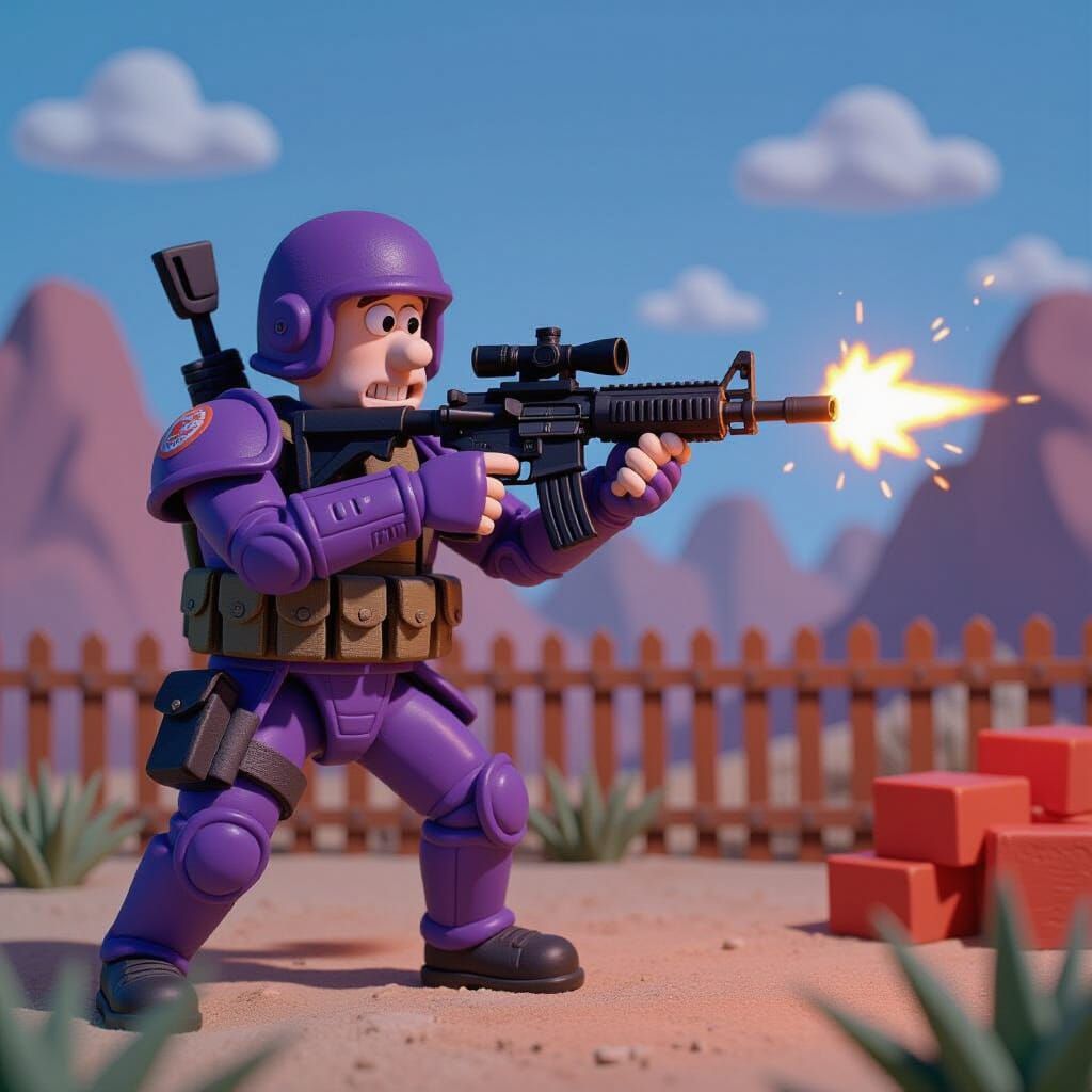 Sci-Fi Claymation Soldier in Purple Armor