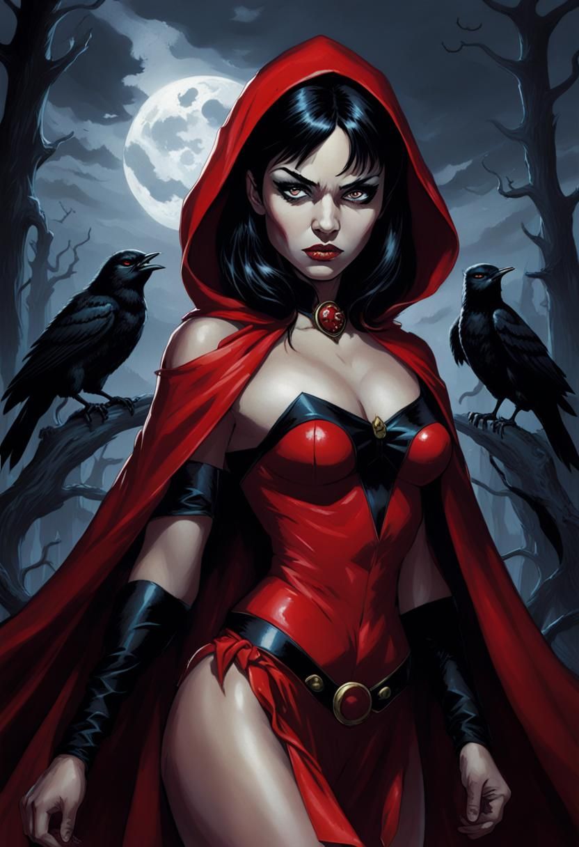 Vampirella with Ravens in Gothic Style