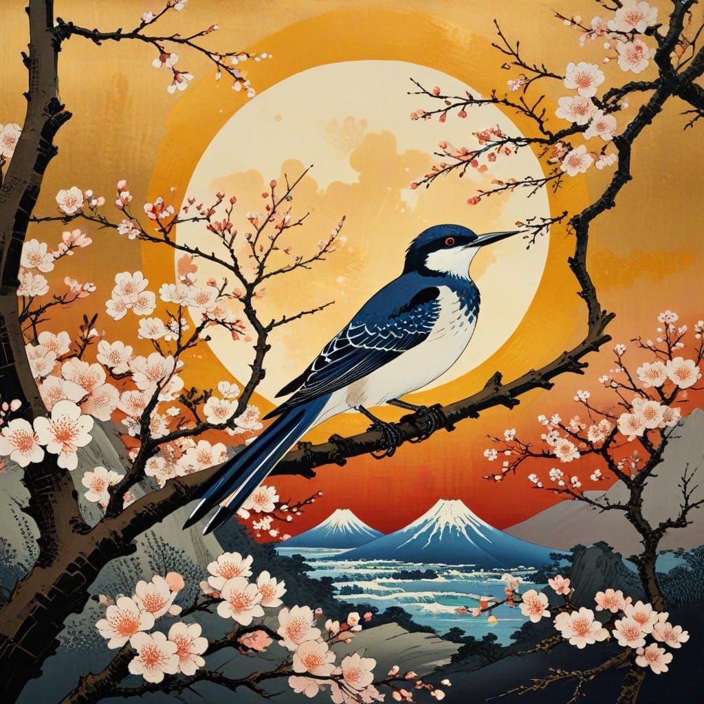 Vibrant Blossom Tree Sunset in Abstract Expressionist Style