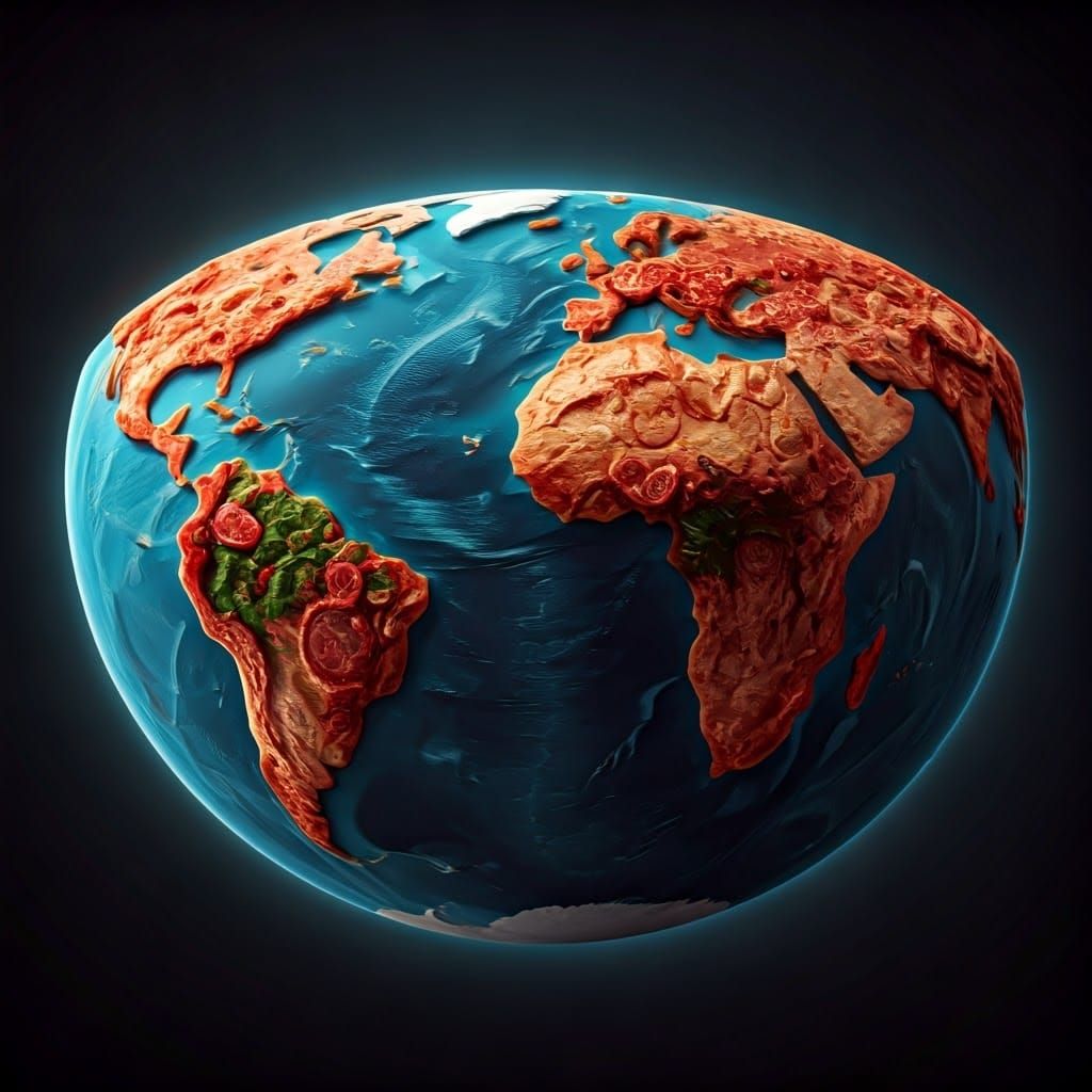 Flat Earth Made of Pepperoni and Tomato Sauce