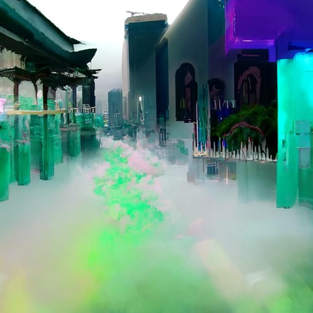 Fantasy City Flooded with Incense Smoke, Seapunk Style