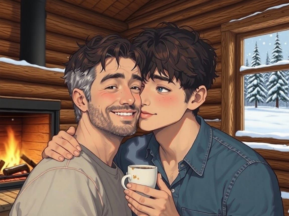 Tender Moment Between Two Men in Golden Hour Light