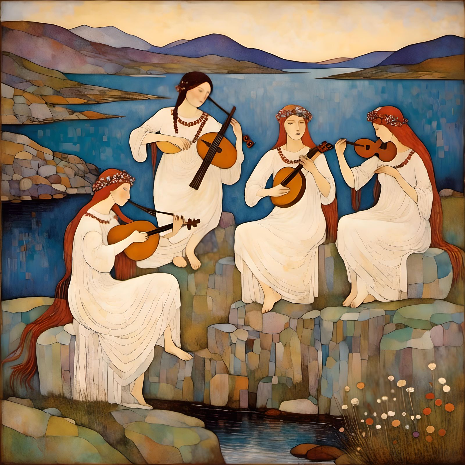 Pan's Pipes and Dancing Maidens in Grecian Style