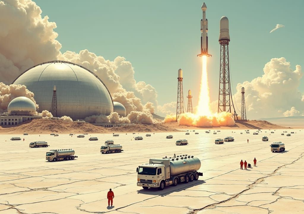 Retro-Futuristic Spaceport on Salt Flats in Moebius Style