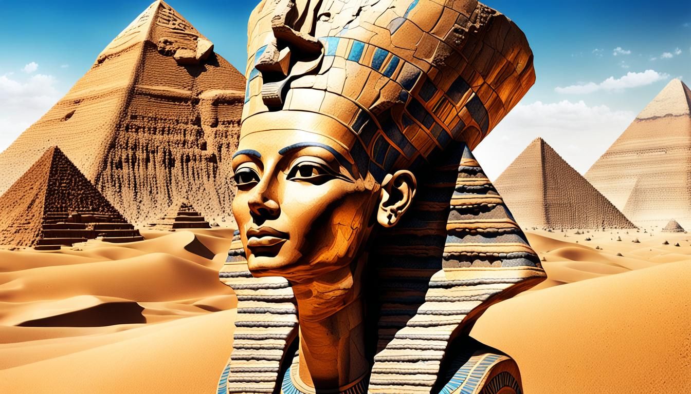 Sandstone Nefertiti Dissolving into Desert Oasis