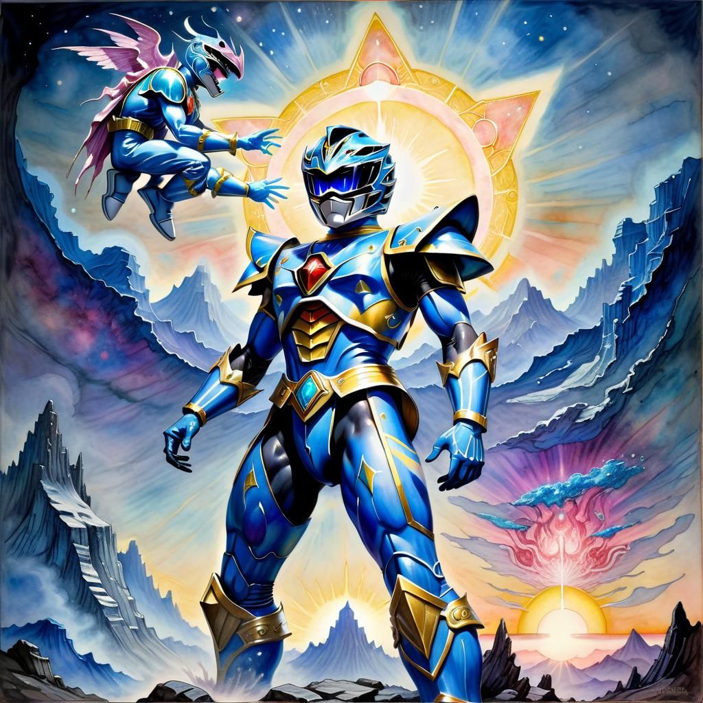 Blue Power Ranger Megazord, Art Nouveau Watercolor