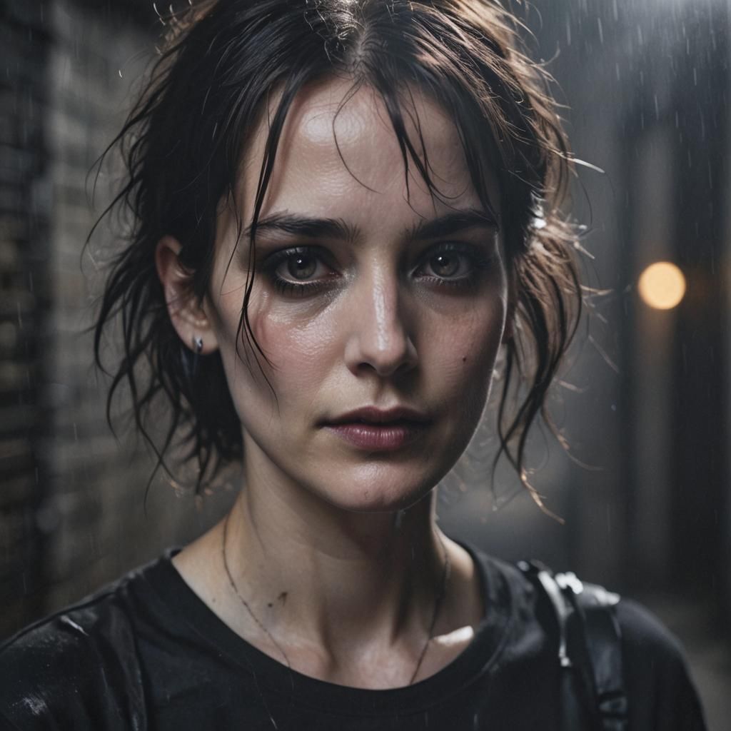 Dramatic Close-Up of Young Woman in Dark Alley