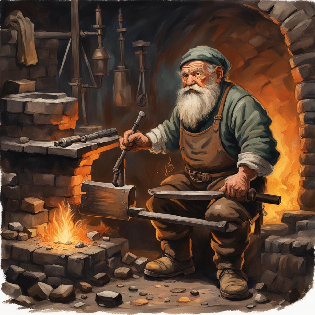 Dwarf Smith Working in Forge Portrait
