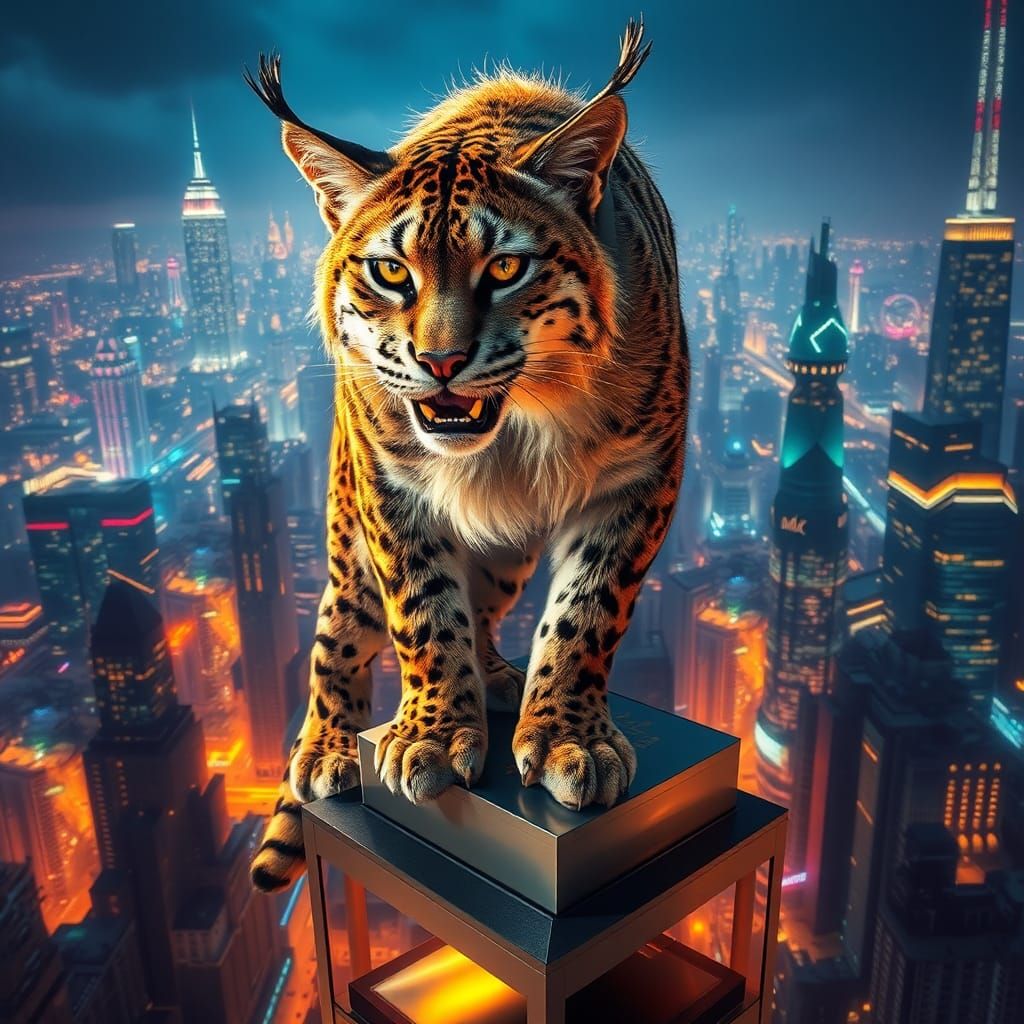 Sabertooth Cat Dominates Modern Cityscape