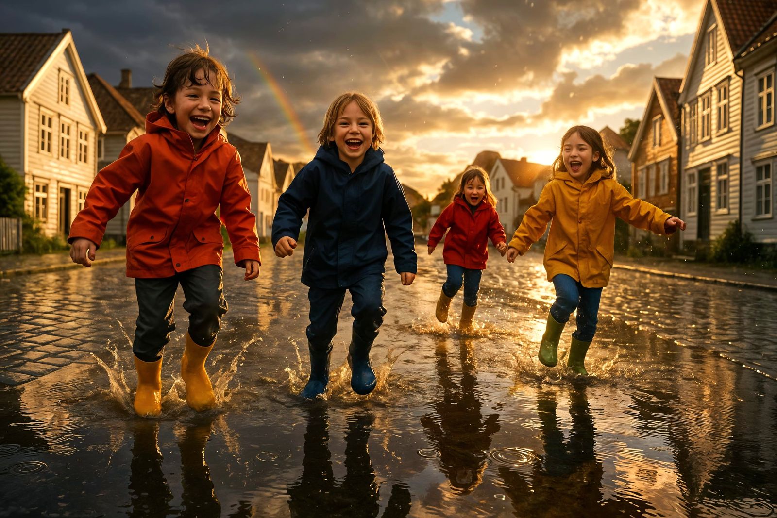 Children's Joy: Post-Storm Fun in Norway