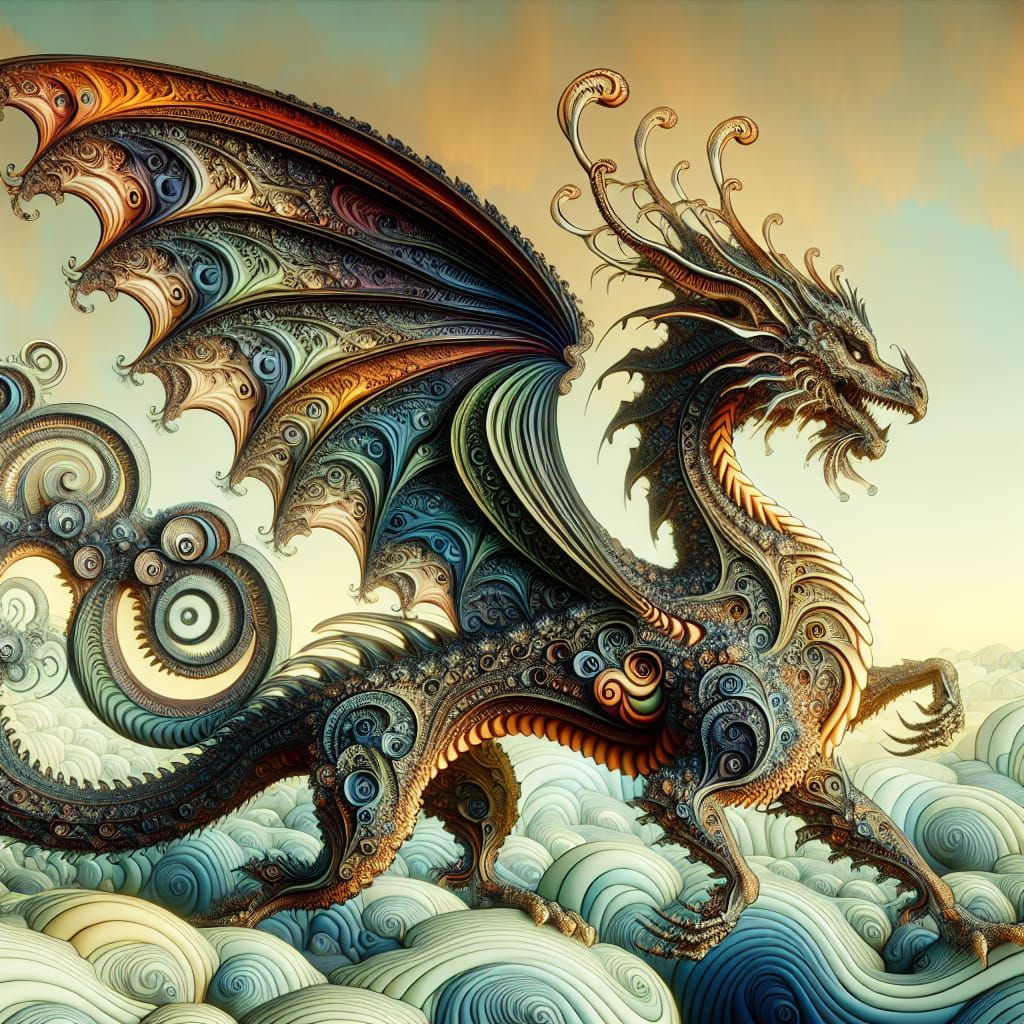 Fractal Dragon in Art Nouveau Style