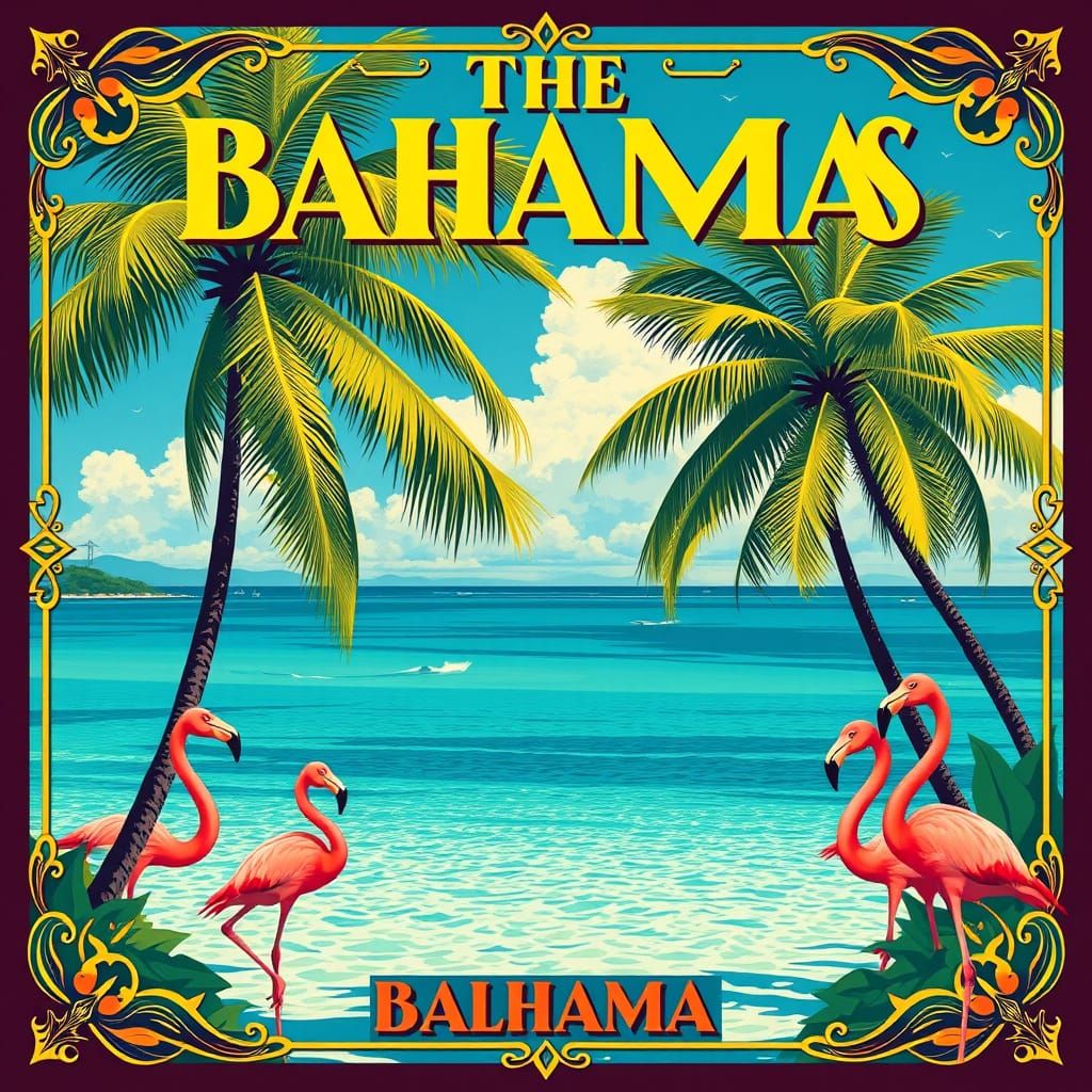 Vintage Travel Poster: The Bahamas in Art Deco Style