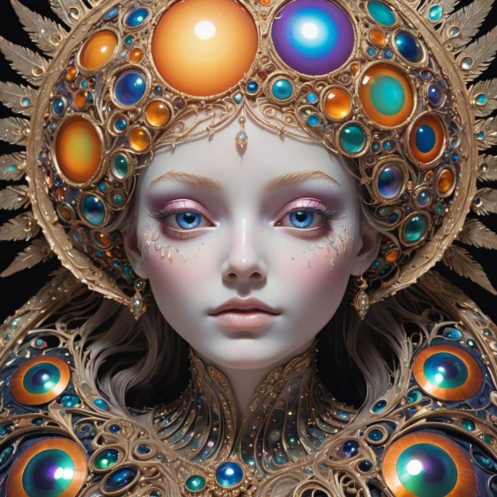 Crystalline Alien in Luminous Portal: Sci-Fi Illustration