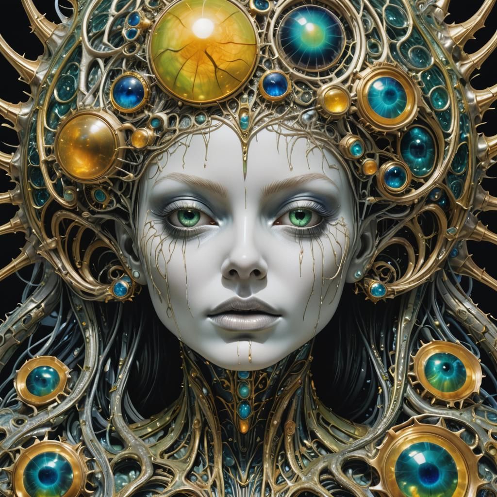 Iridescent Alien Diplomat in Biomechanical Futurism Style