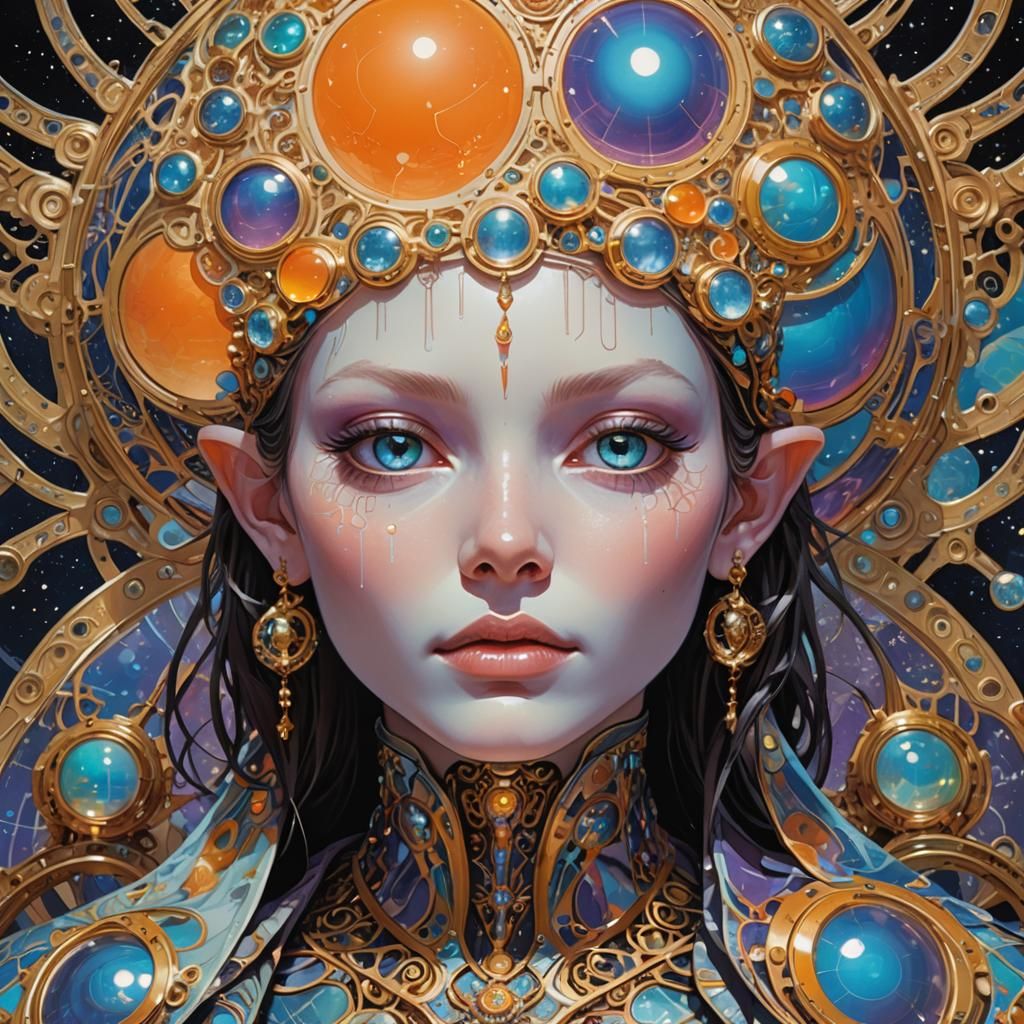 Alien Being in Ornate Robes with Celestial Maps