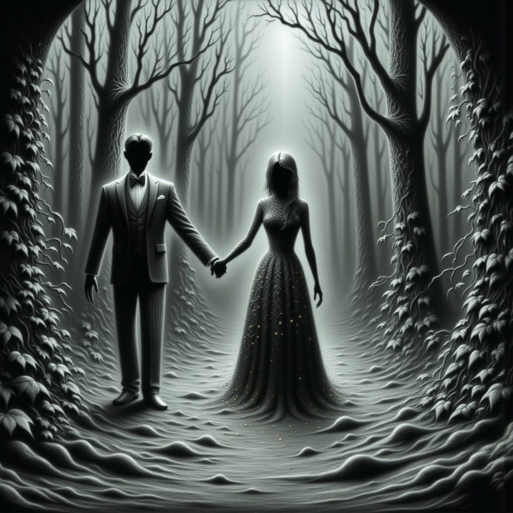 Mysterious Couple in Macabre Surrealist Style