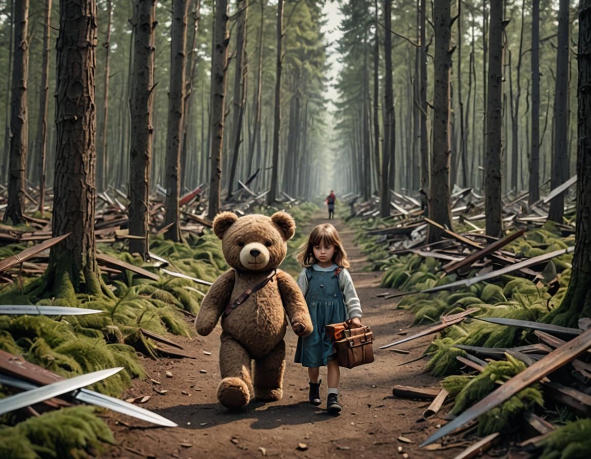 Little Girl Walks in Forest of Knives