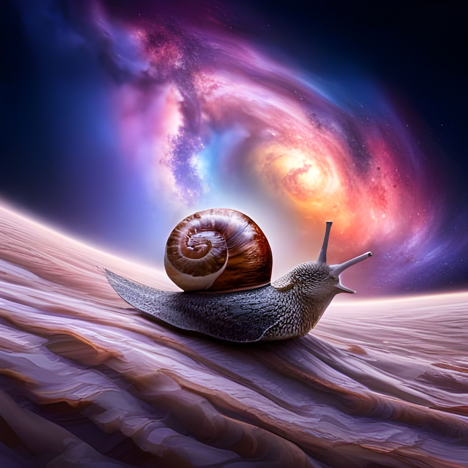 Heroic Galaxy Snail: Detailed Full Body Photograph