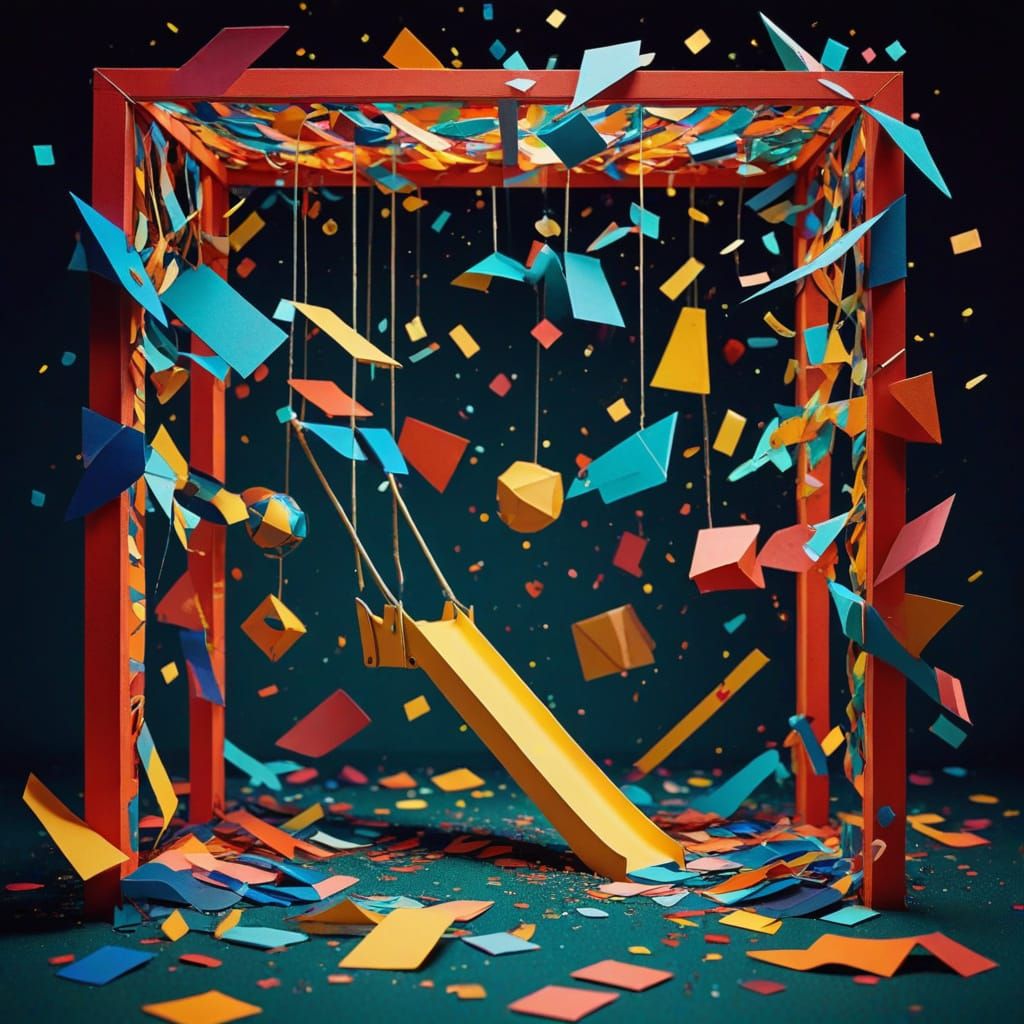 Colorful Abstract Paper Playground in Cubist Style