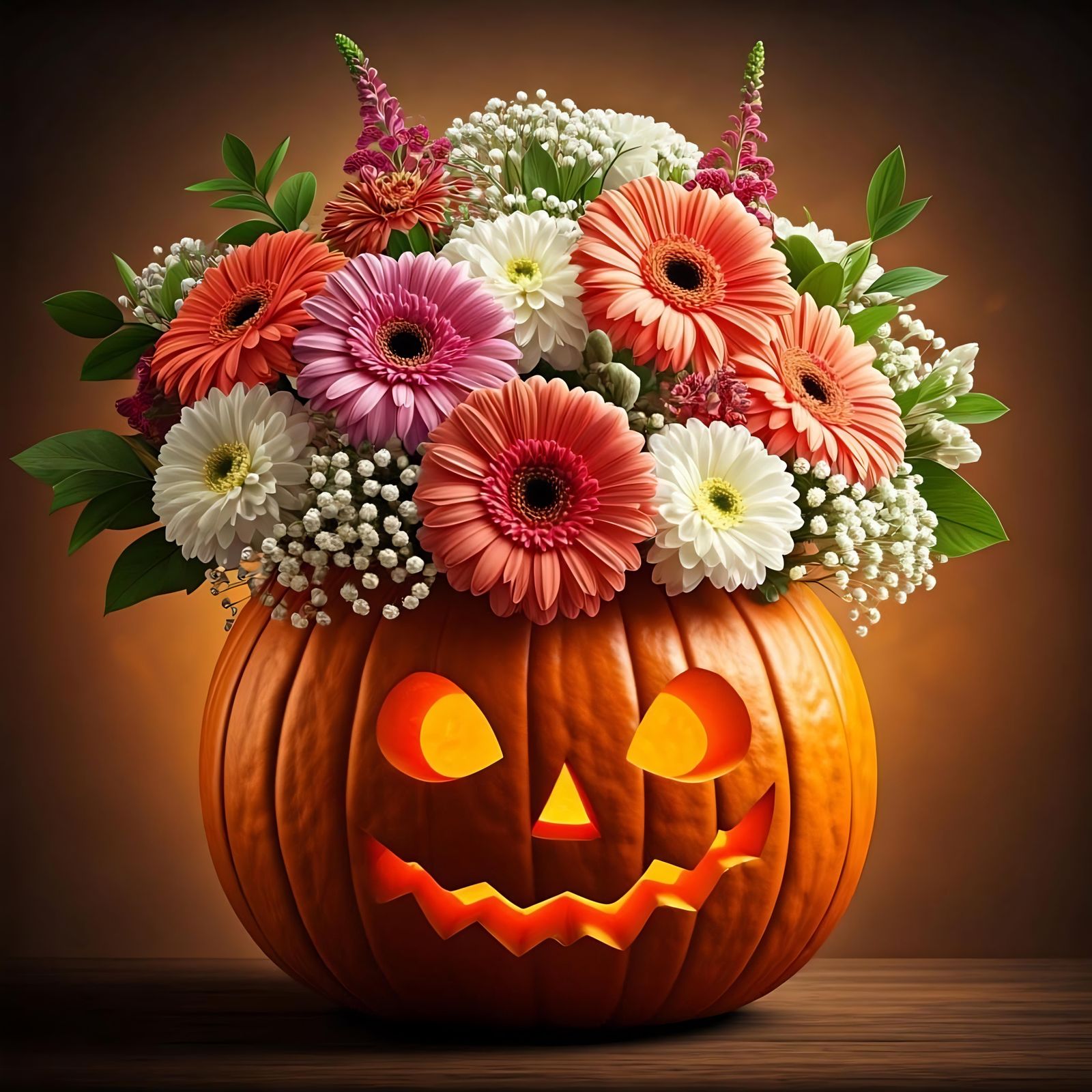 Hyperrealistic Bouquet in Pumpkin Splash Art