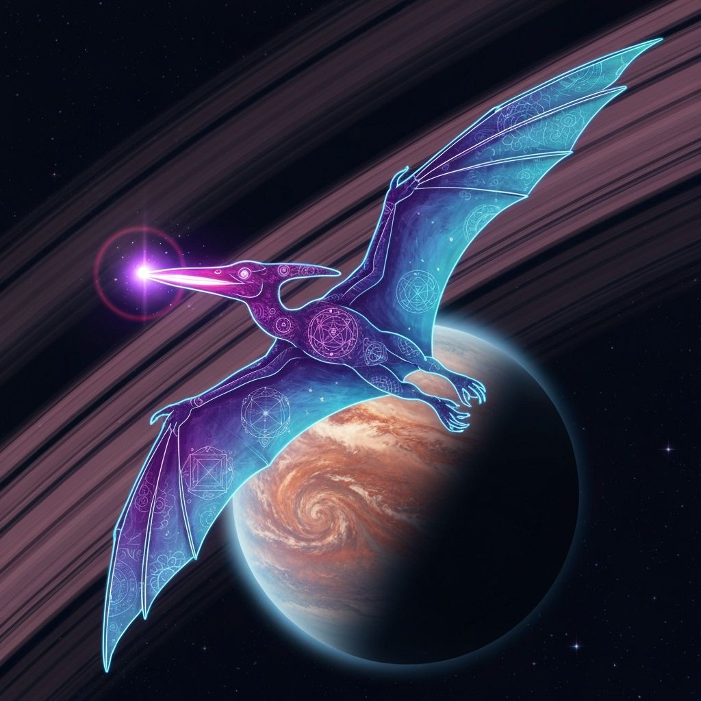 Celestial Pterodactyl in Visionary Digital Art Style