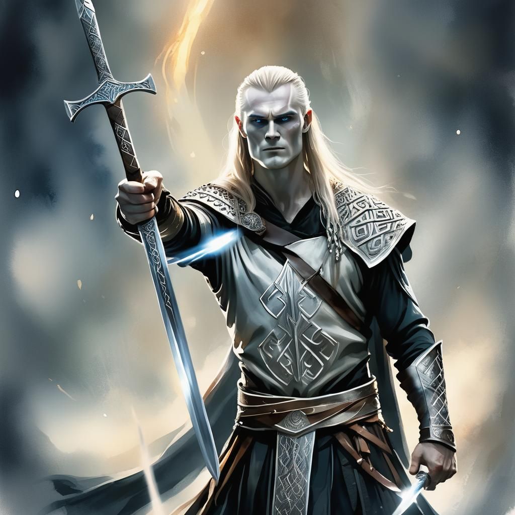 Nuada Airgetlám Portrait in Watercolour Style
