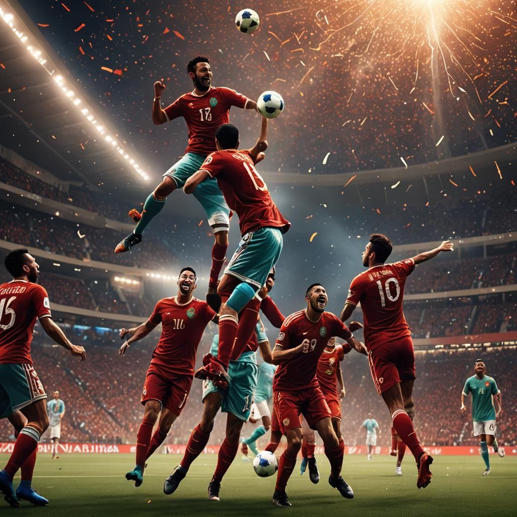 Moroccan Team Celebrates Goal in Magical Stadium