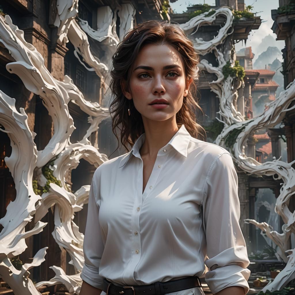 Hyperreal Sensual Woman in White Shirt