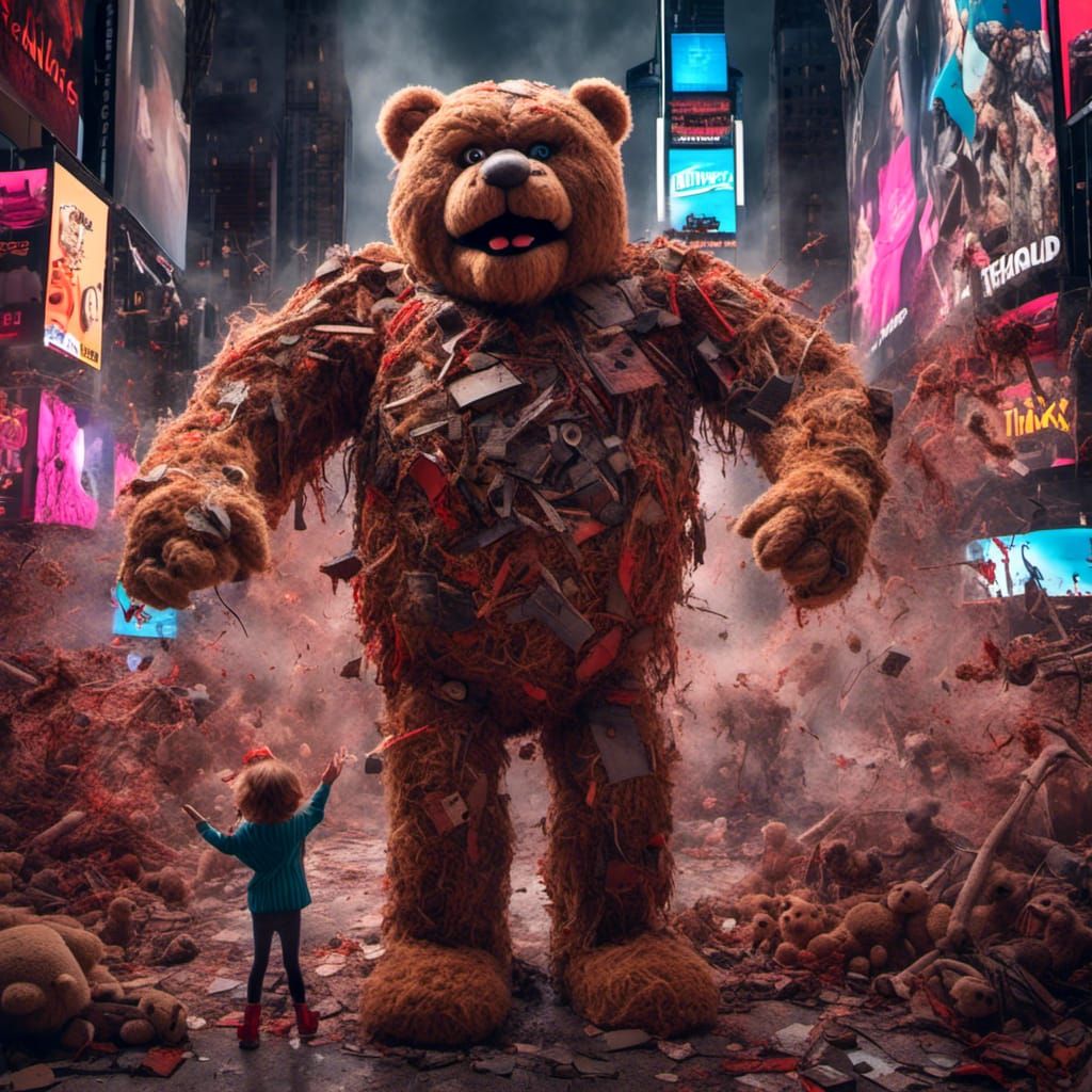 Giant Teddy Bear Destroys Times Square in Digital Art