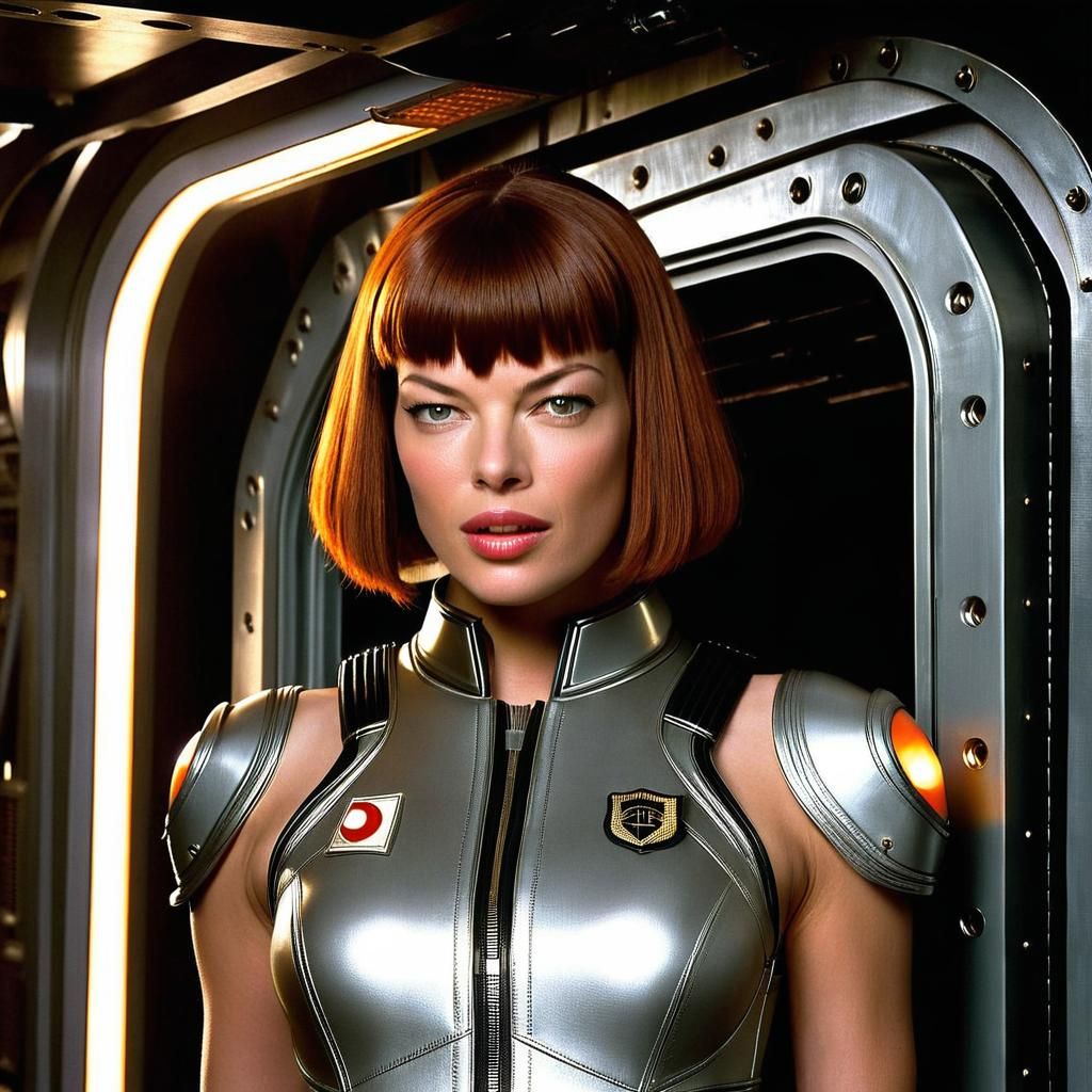 Futuristic Security Guard on Spaceship in Digital Matte Pain...