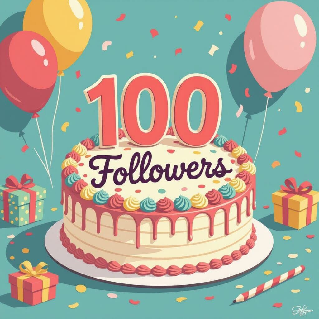 Celebratory Cake with Colorful Frosting and Balloons