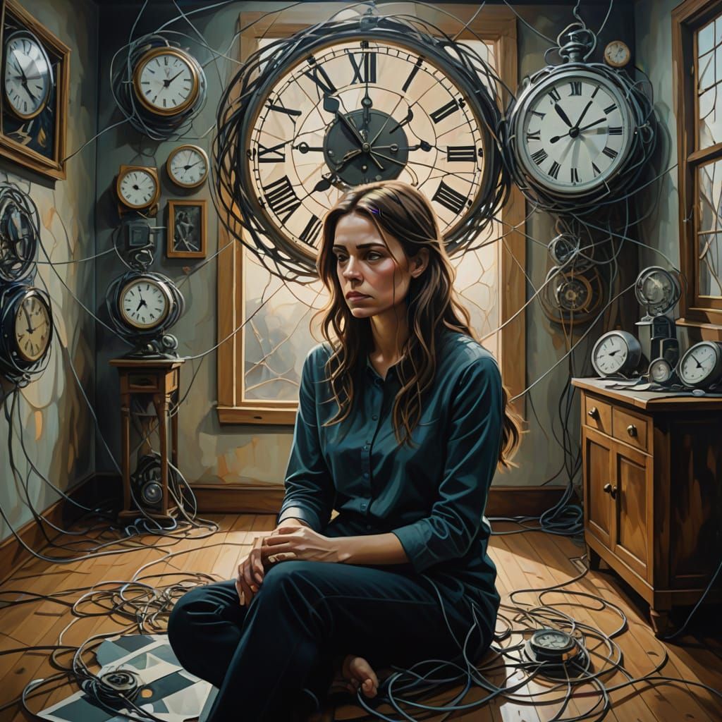 Surrealist Digital Painting of Woman's Inner Turmoil