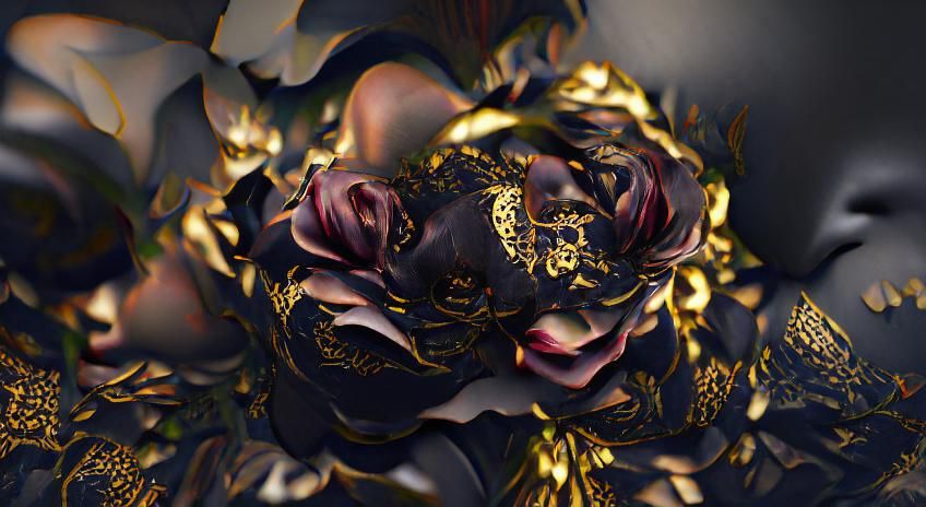 Elegant Demon with Golden Cracks and Fractal Fire