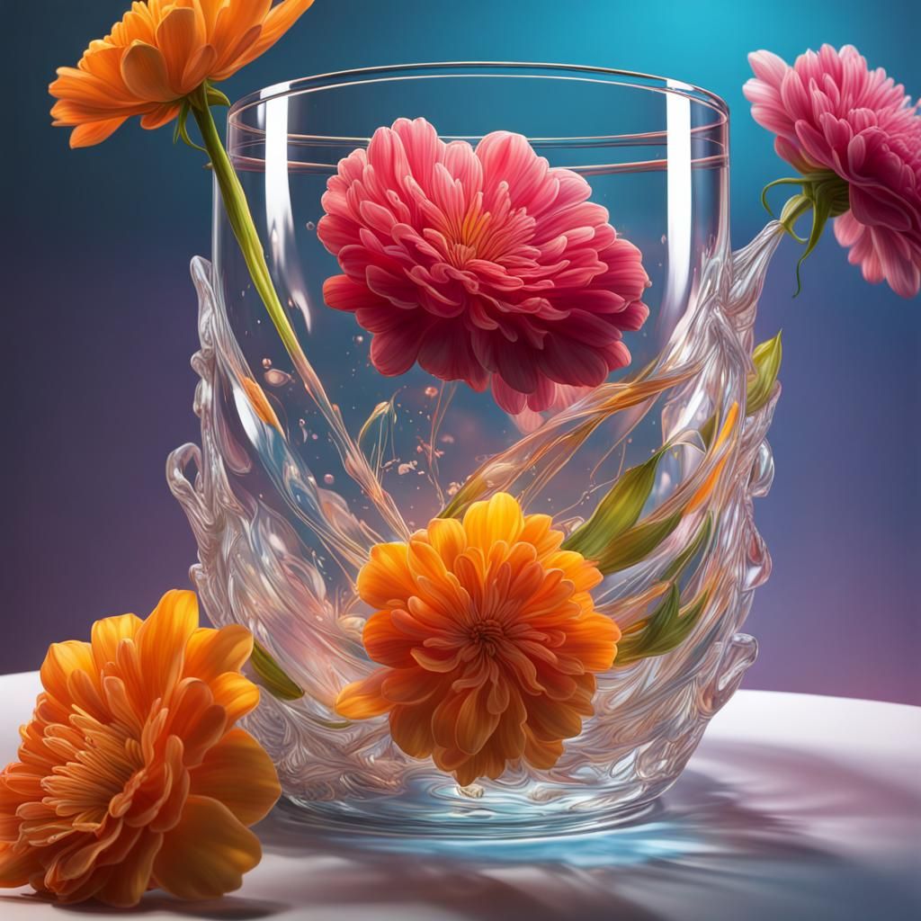 Flowers in Glass Jar: Hyperrealistic Digital Art