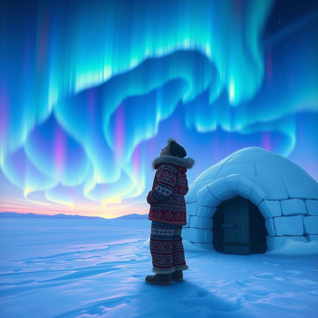 Dreamlike Aurora Borealis Over North Pole Landscape