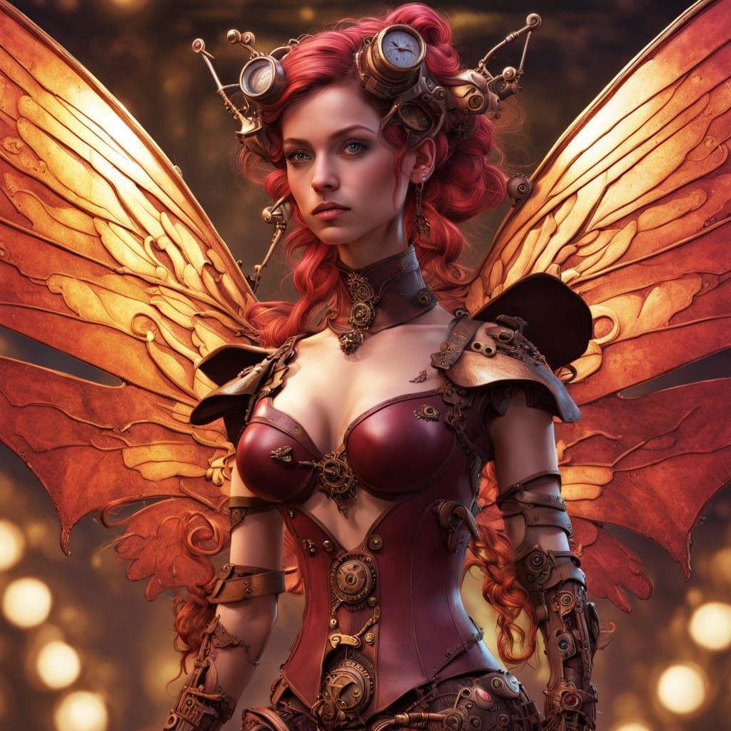 Steampunk Gear Fairy in Hyperrealistic Splash Art