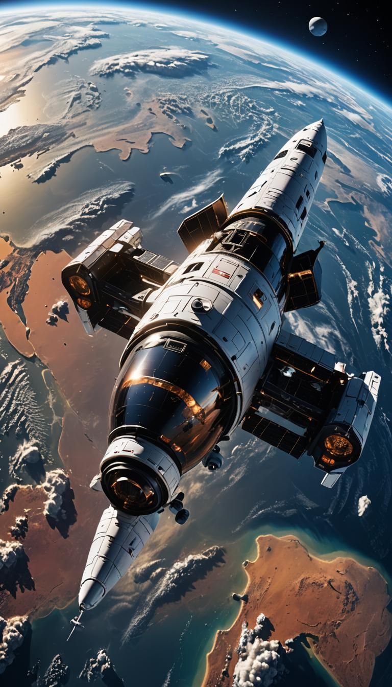 Orbital Space Station with Earth in Full Color Panorama