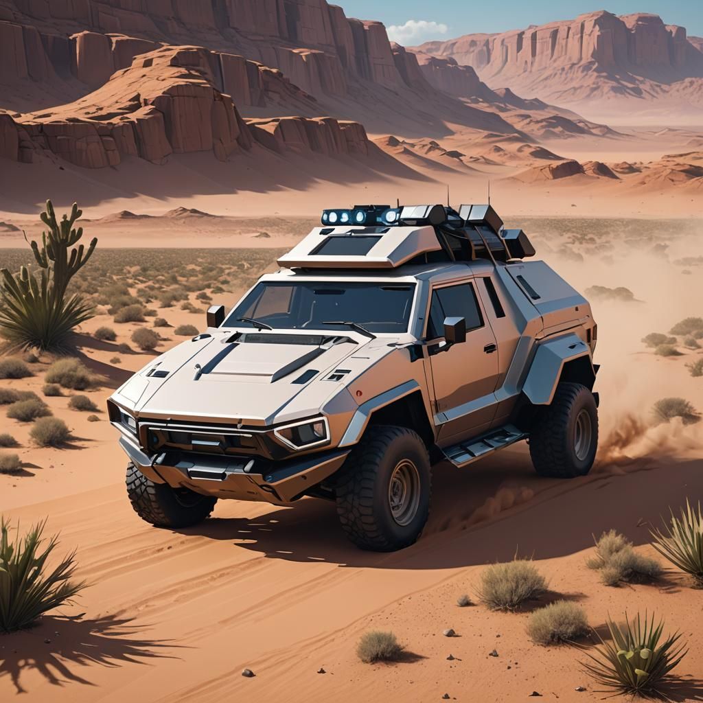 Anime-Inspired Desert Cybertruck Concept Art