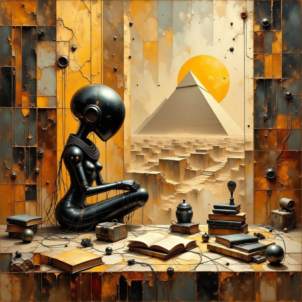 Surreal Egyptian Pyramids with Wires and Devices