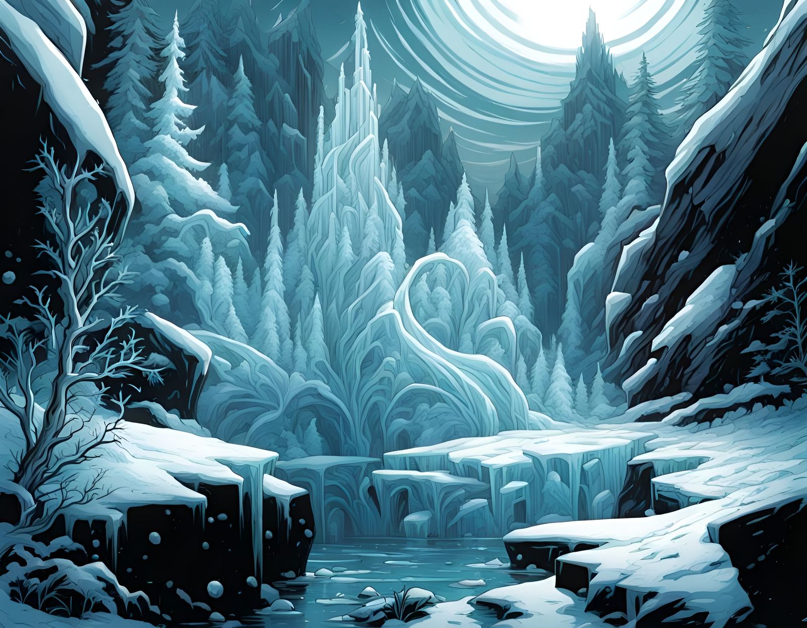 Plants Frozen in Ice Comic Book Art