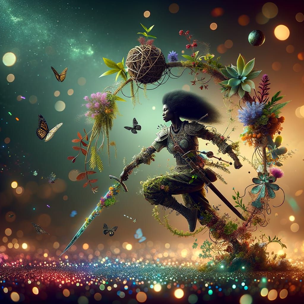 Fantasycore Warrior in Bokeh Background